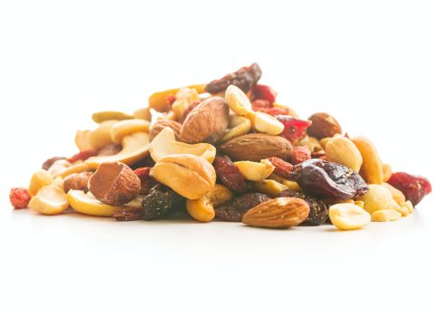 Mix of various nuts and raisins.